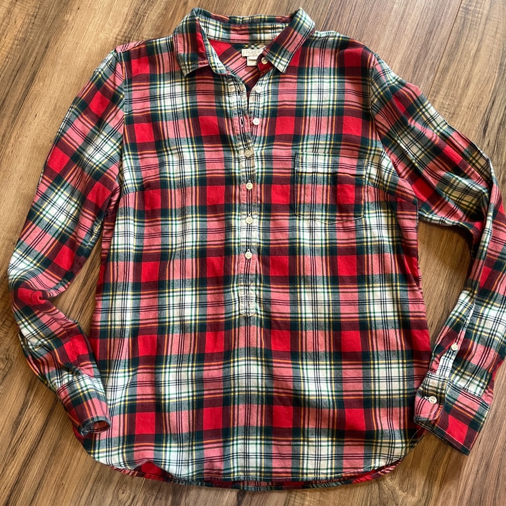 J. Crew 1/2 button plaid cotton flannel M